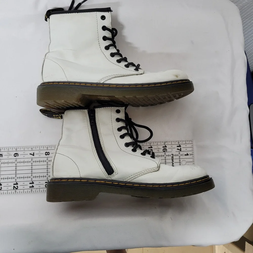 Dr. Martens 1460 J White Leather Lace Up Side Zip Combat Boots Kids‎ US 4 4902